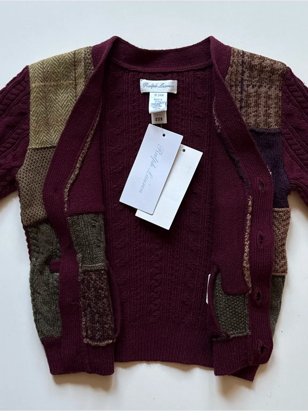 Ralph Lauren Baby Unisex Patchwork V-Neck Cardigan - Size 18-24M